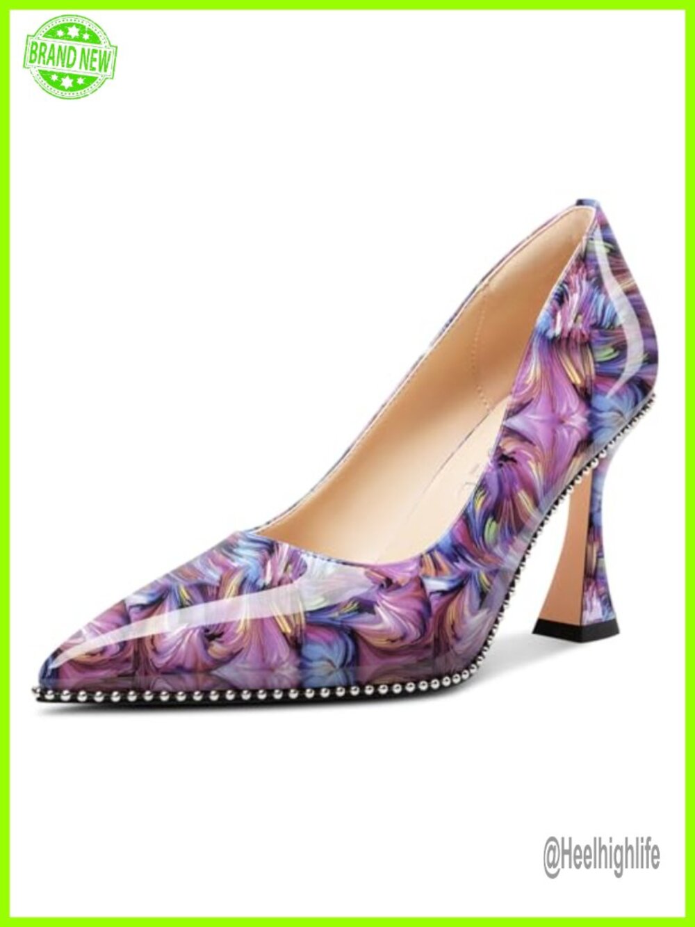 Women's Pointed Toe Kitten Heel Slip-On Pumps Faux Leather Beaded Party Heels